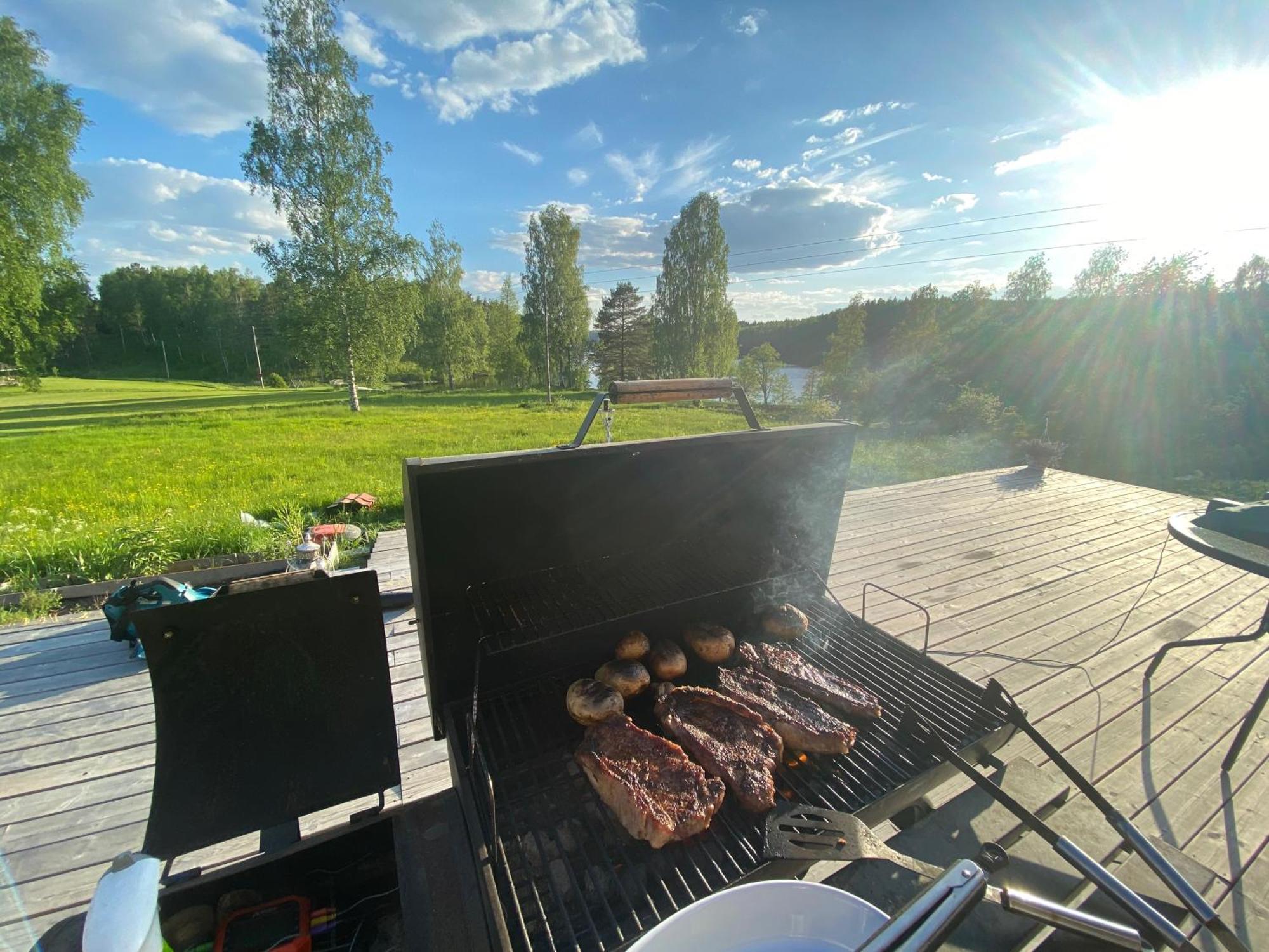 Stuga med sjöutsikt, stor altan, trygg bekvämt modernt Skinnskatteberg Exteriör bild